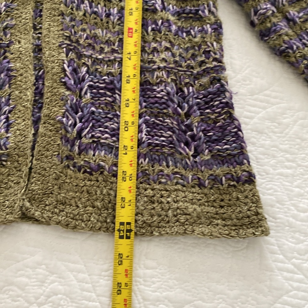 Sigrid Olsen Sport hand knit button front cardigan in olive green and purple - Picture 5 of 7